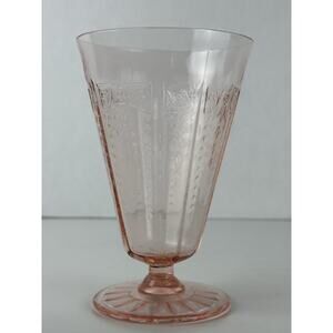 Anchor Hocking Mayfair Pink Glass Open Rose Footed Water Tumbler 5 1/4" Tall